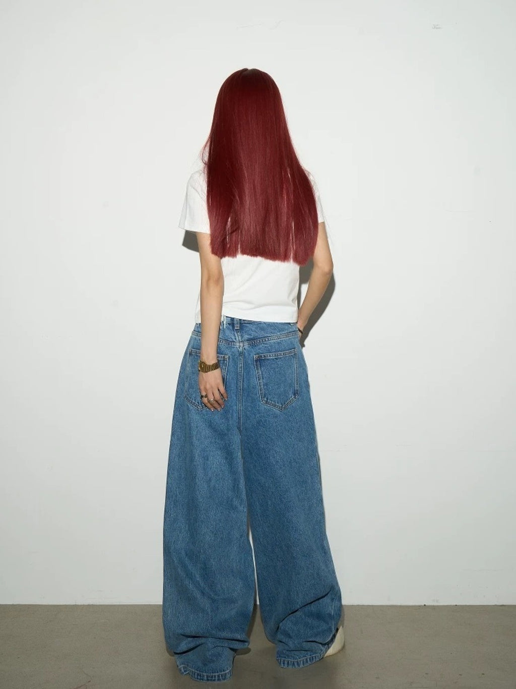 【MICHINNYON】Folding-waist Wide Jeans