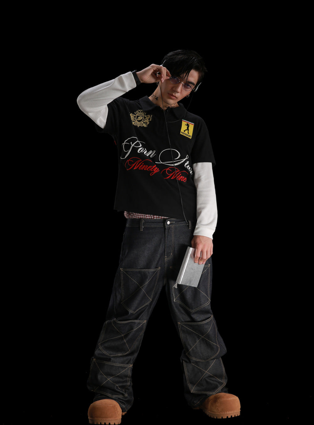 [99CLUB] Pornstar Embroidered Layered Polo Shirt