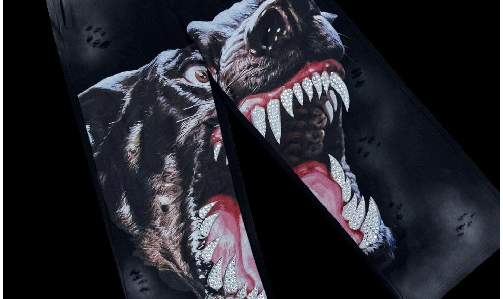 [99CLUB]Snarling Dog Print Sweatpants