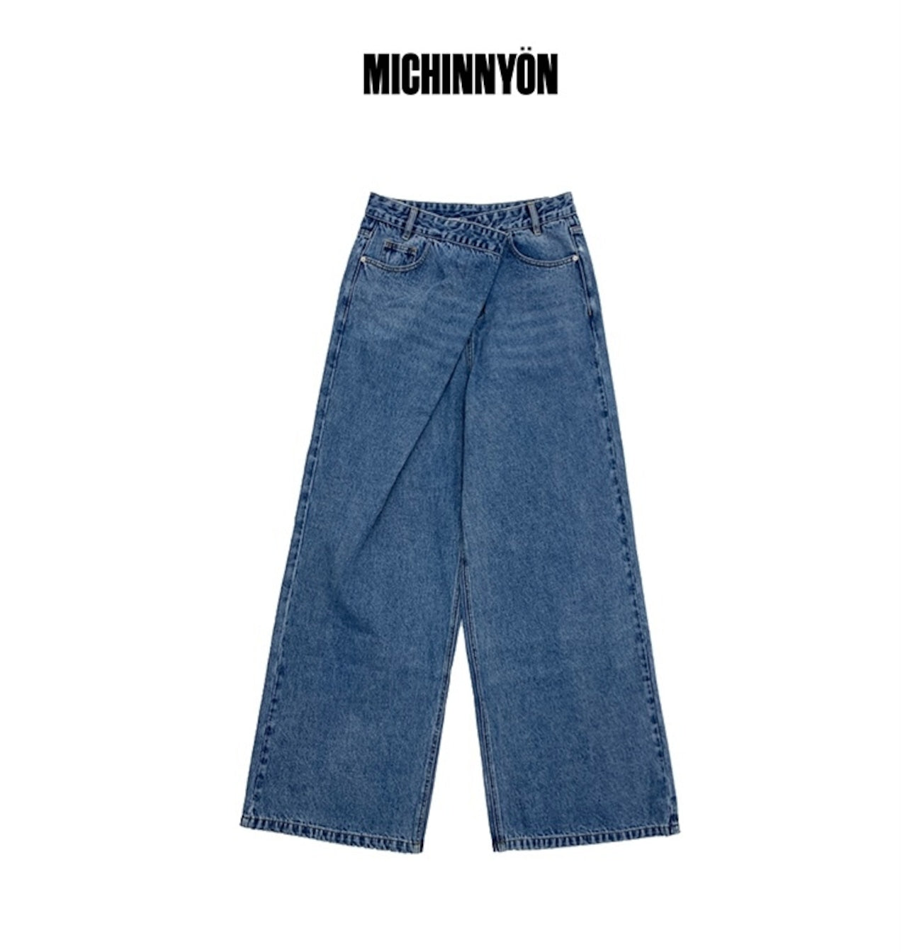 【MICHINNYON】Folding-waist Wide Jeans