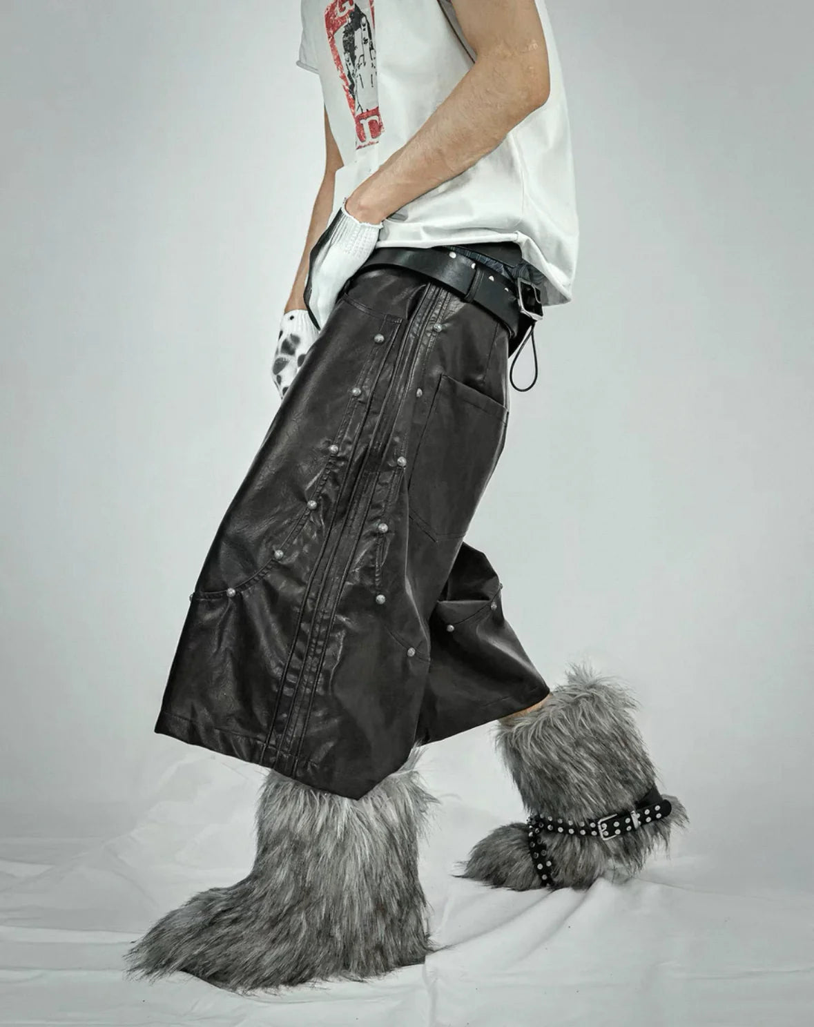 LOSECONTROLEDGE PU Leather Half Pants