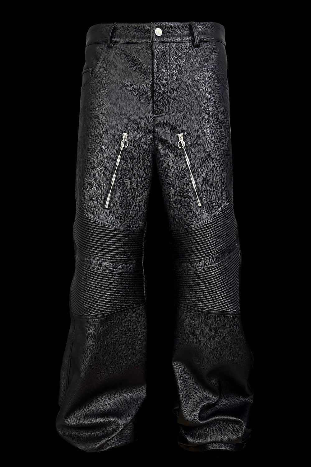[99CLUB]Biker-Inspired Textured Leather Pants