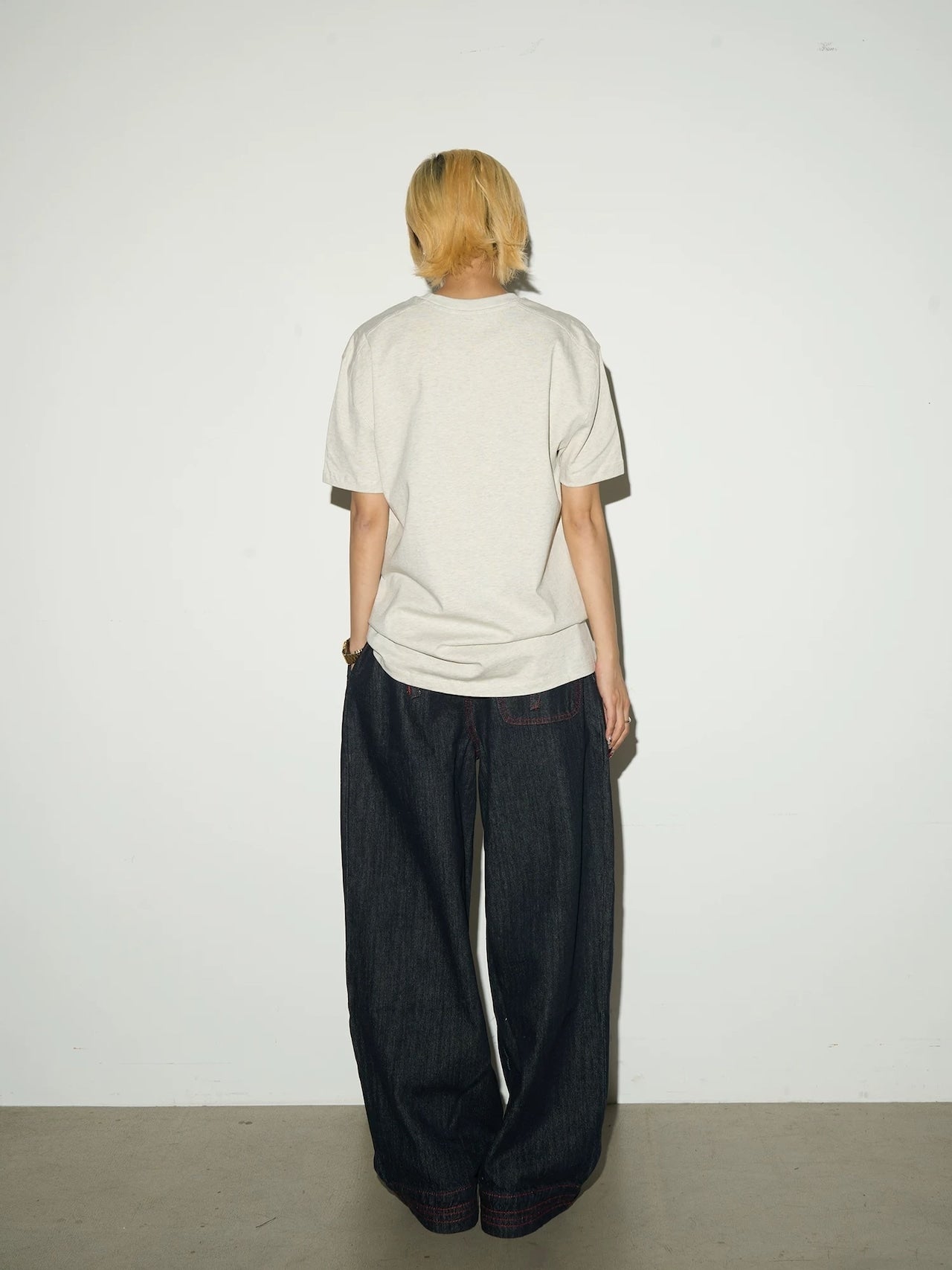 【MICHINNYON】Red Line Stitch Wide Jeans