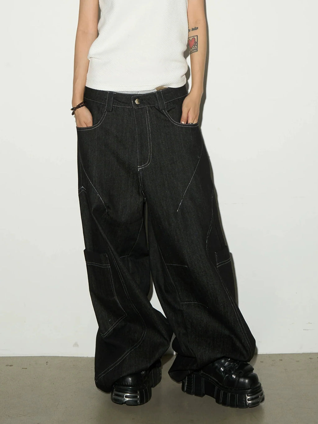 【MICHINNYON】Pocket design wide denim