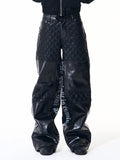 【fourth3ex】 Quilted Panel Super Wide Faux Leather Pants