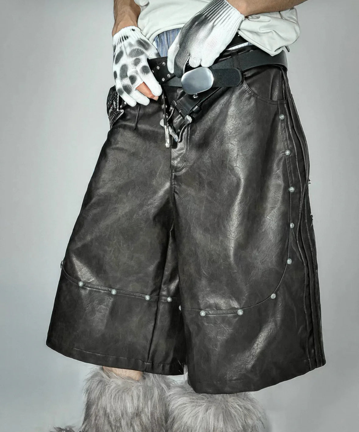 LOSECONTROLEDGE PU Leather Half Pants