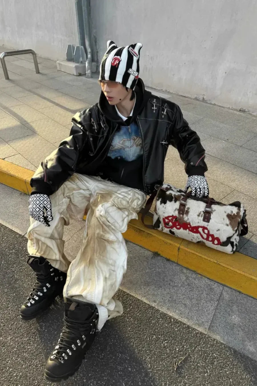 Airplane Button Distressed Leather Jacket