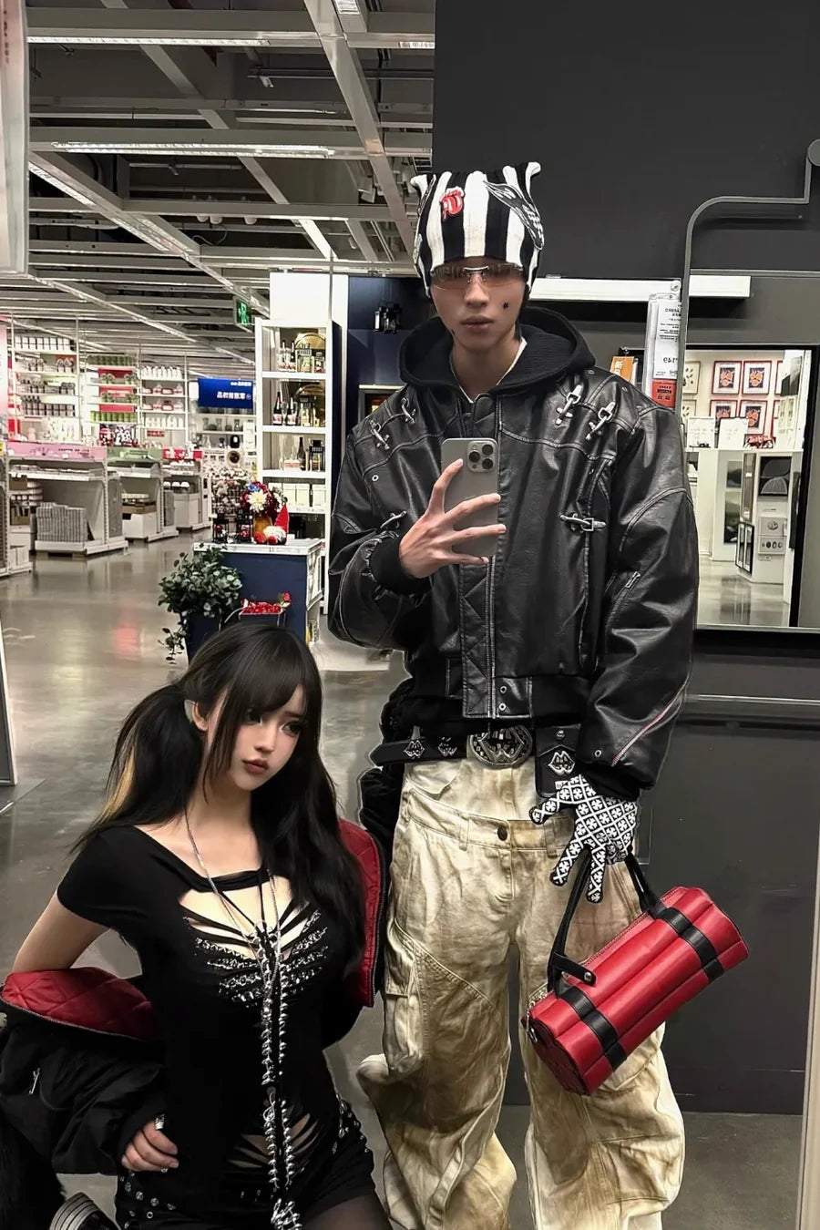 Airplane Button Distressed Leather Jacket