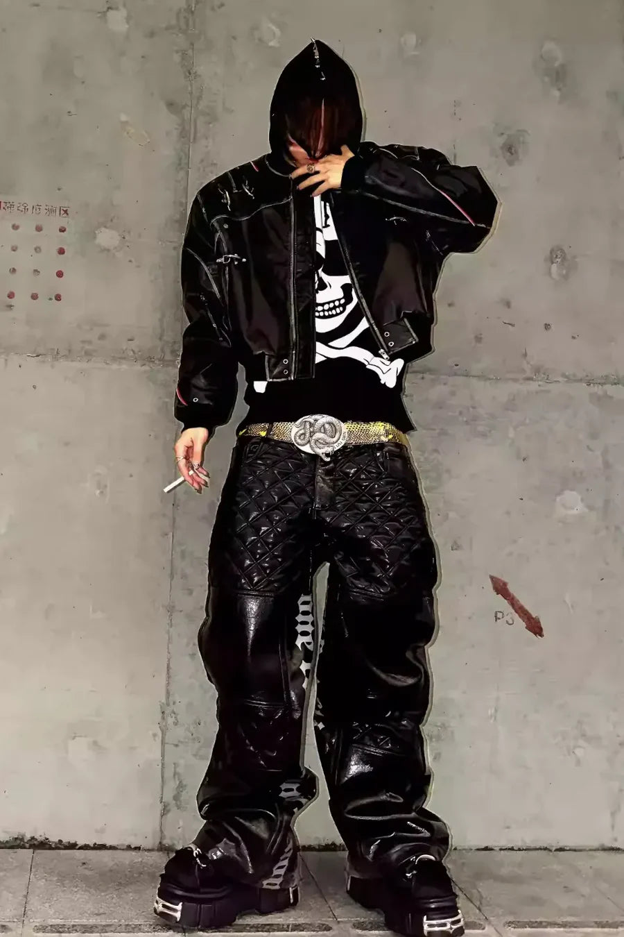 Airplane Button Distressed Leather Jacket