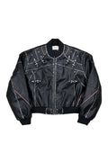Airplane Button Distressed Leather Jacket