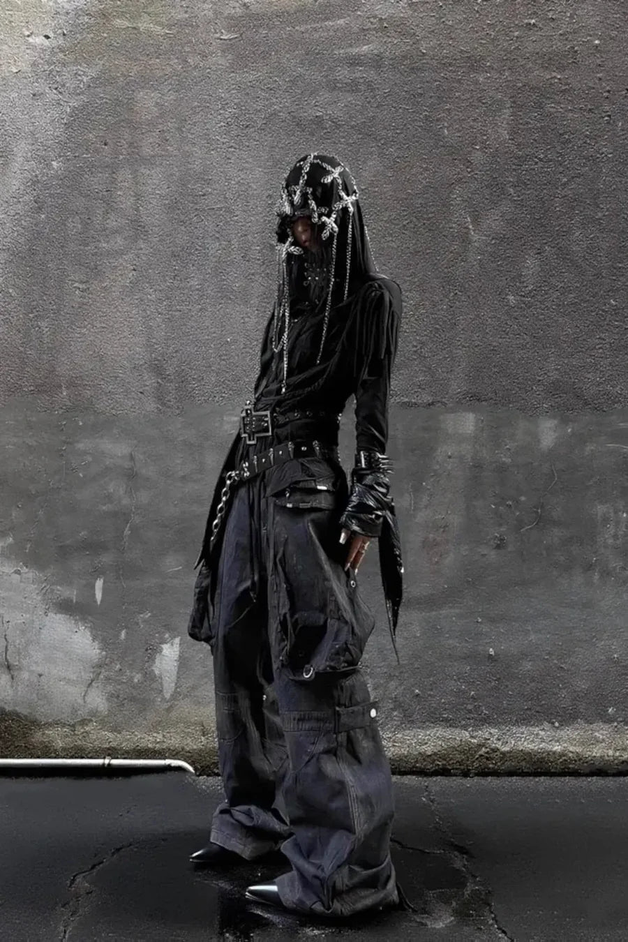 Brushed Dirty Painted Flared Cargo Pants