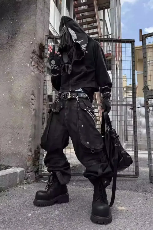 Brushed Dirty Painted Flared Cargo Pants