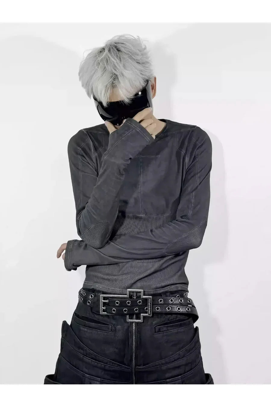 Cross Stitched Washed Long Sleeve T-shirt