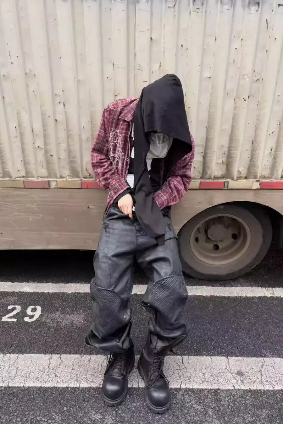 Dark Waxed Plaid Zip Shirt Jacket