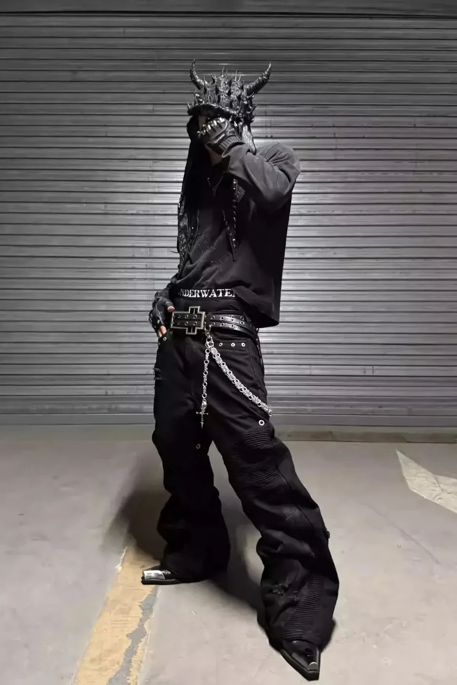 Dark and Avantc Garde Flare Wax Double Zipper Motorcycle Pants