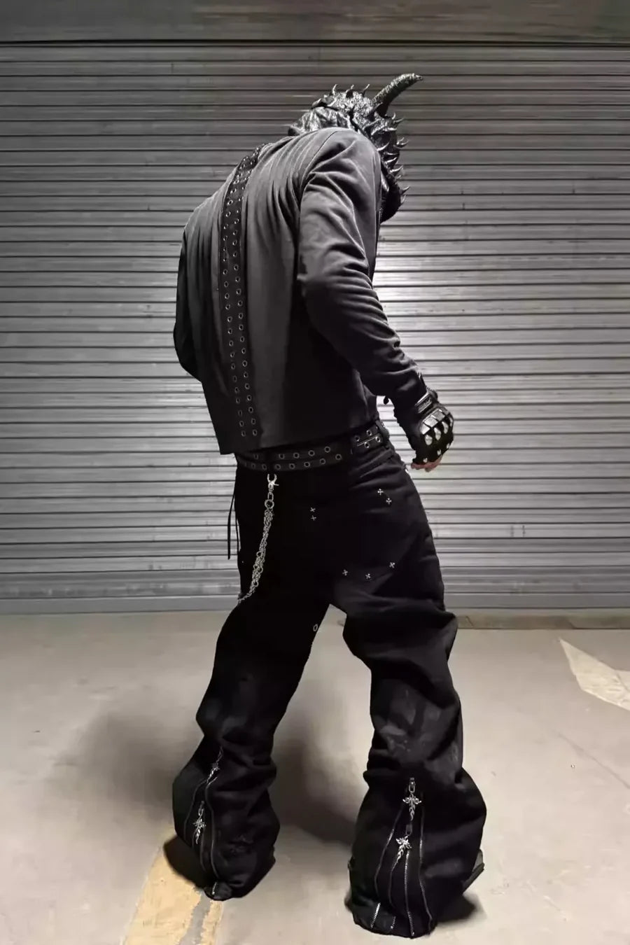 Dark and Avantc Garde Flare Wax Double Zipper Motorcycle Pants