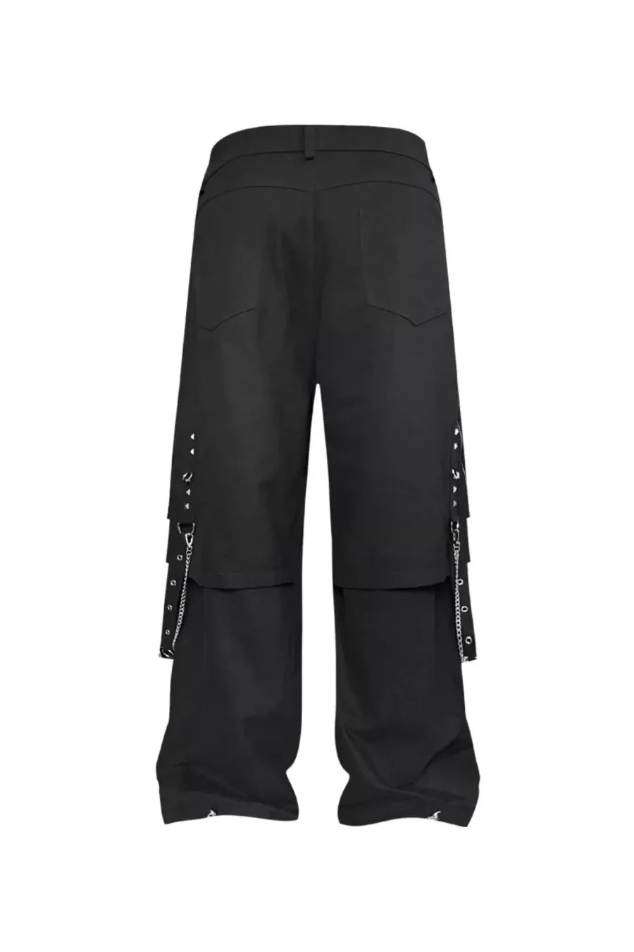 Double Layered Tie Up Cargo Pants with Studs & Chain