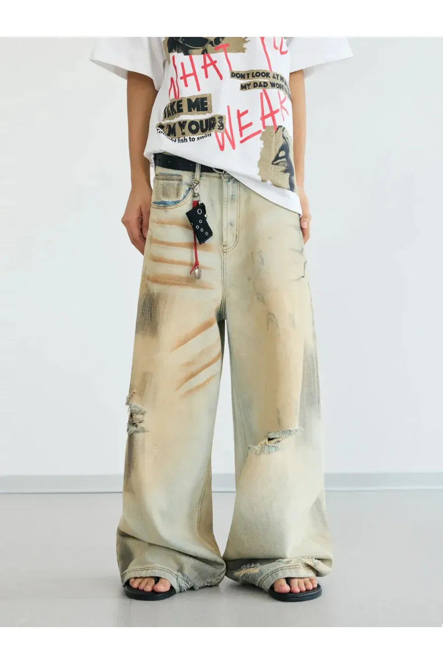Mud Dye Ripped Jeans