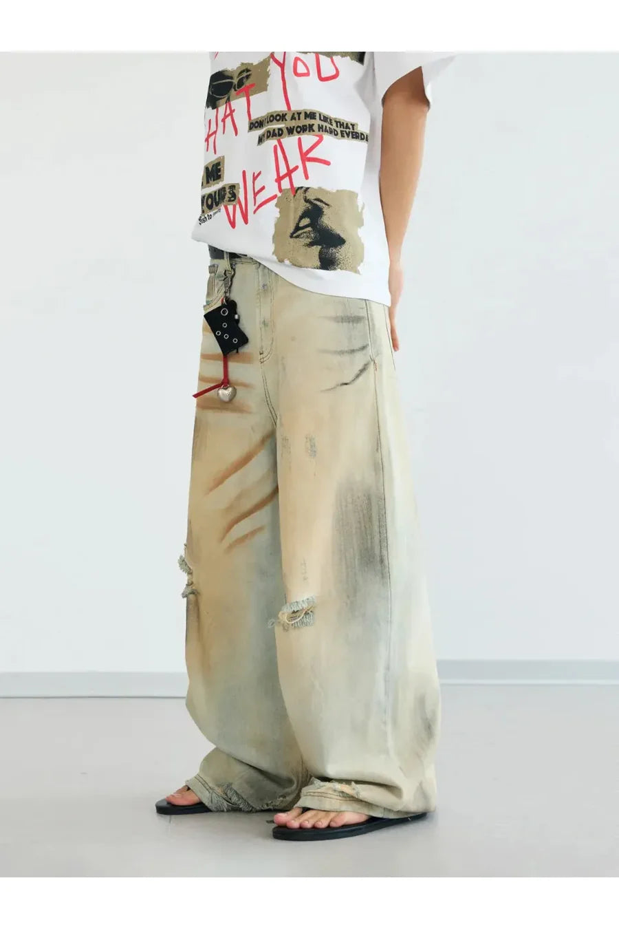 Mud Dye Ripped Jeans