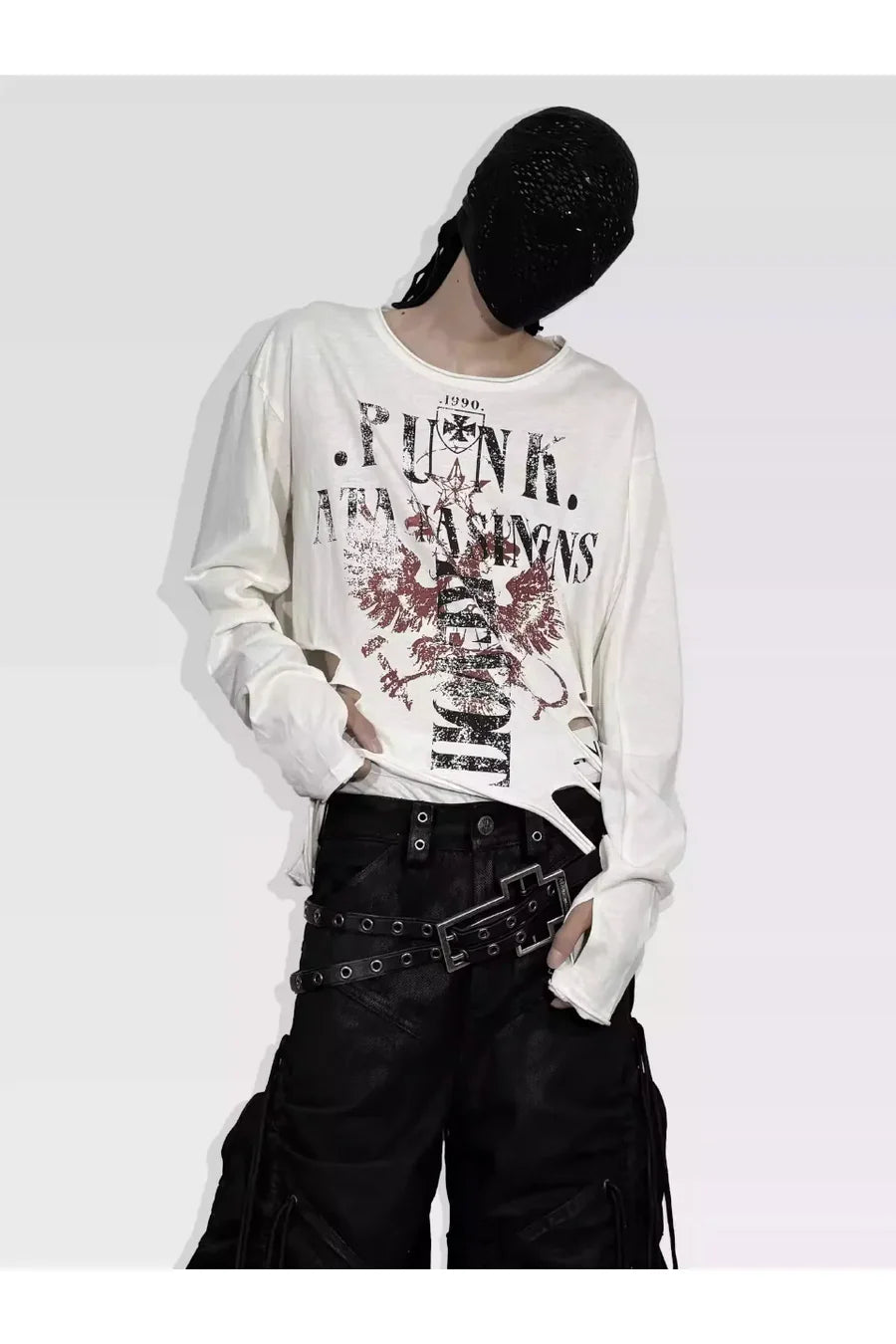 New Vintage Phoenix Punk Floral Print Crushed Long Sleeve