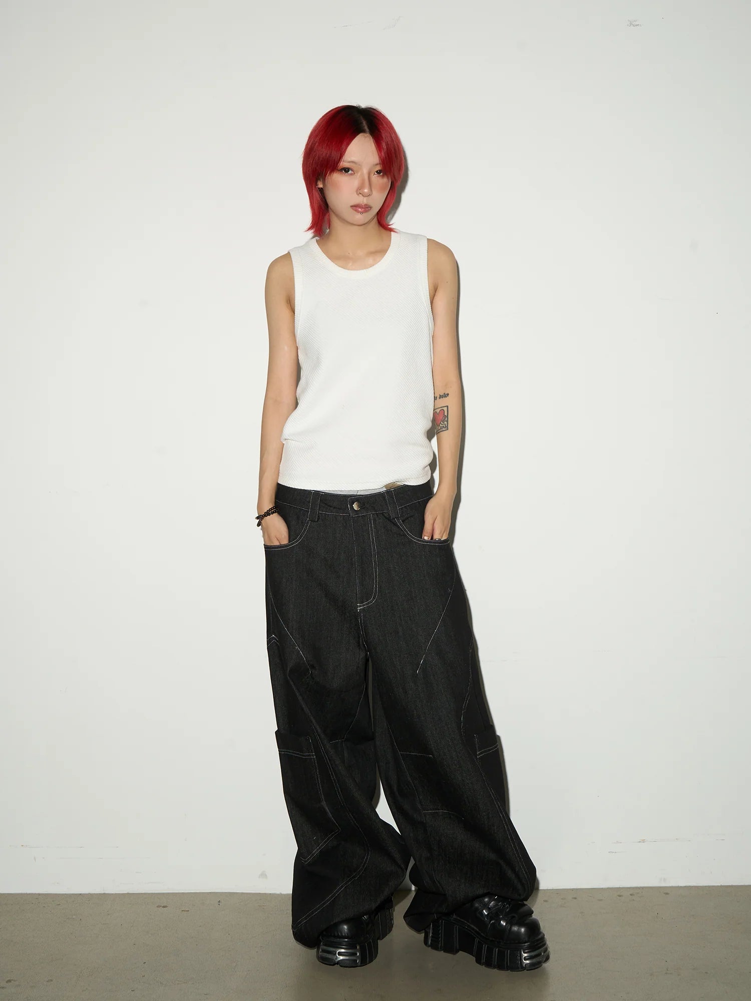 【MICHINNYON】Pocket design wide denim