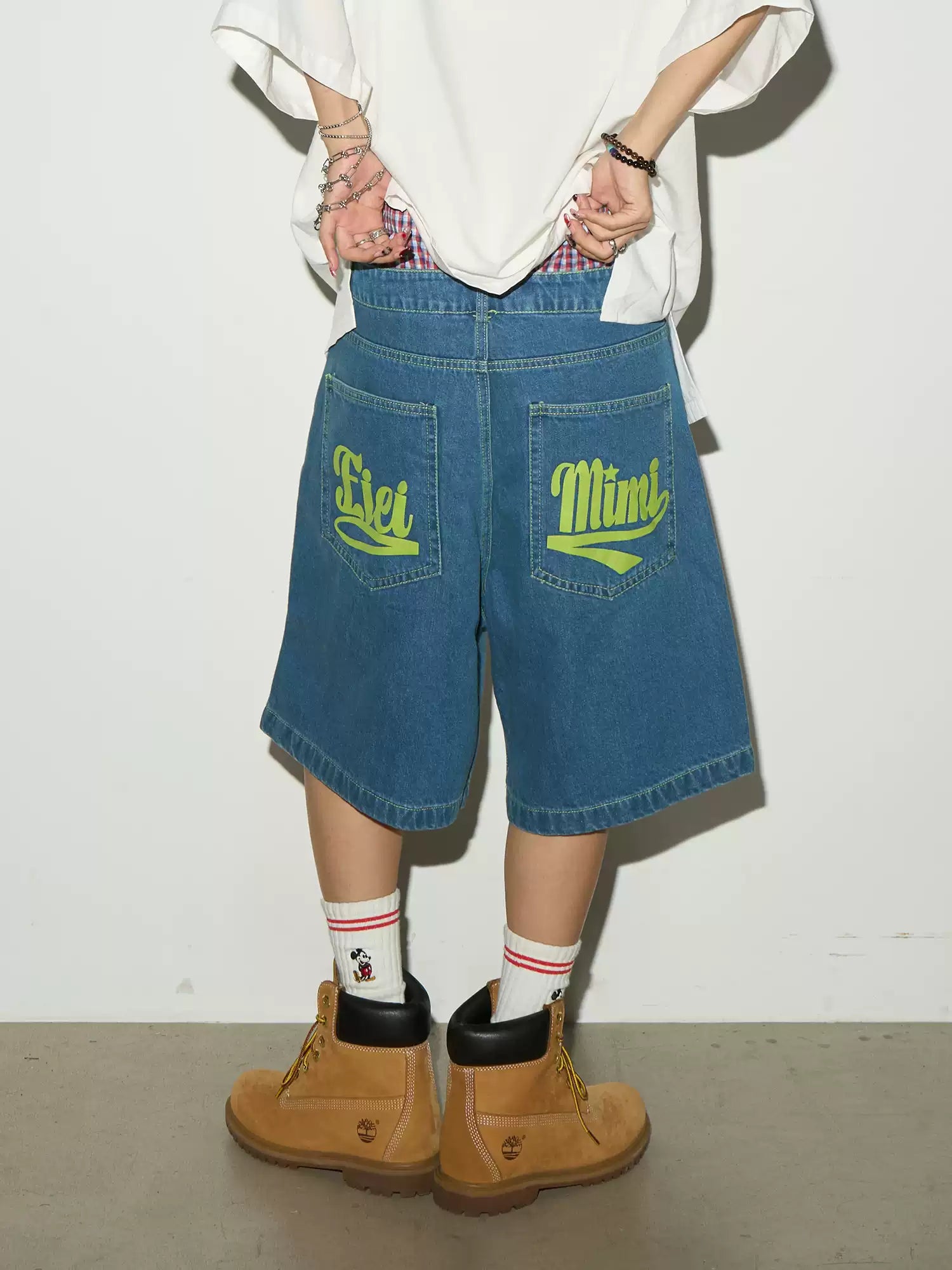 【MICHINNYON】Back Print Baggy Denim Shorts
