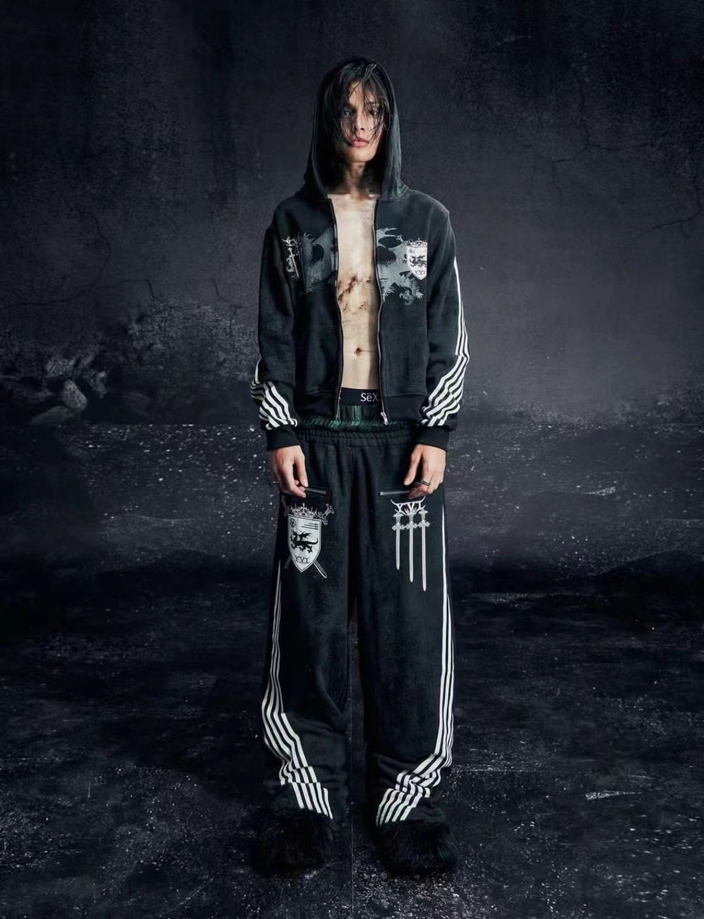 COZY WORLDWIDE ROYAL KNIGHT CLUB WAXED TRACKSUIT  BLACK Pants