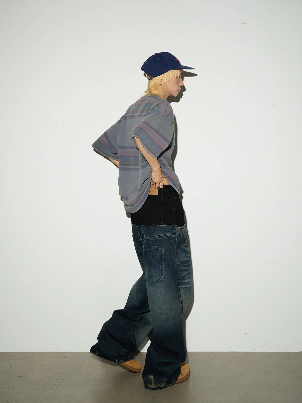 【MICHINNYON】Layered Waist Baggy Denim