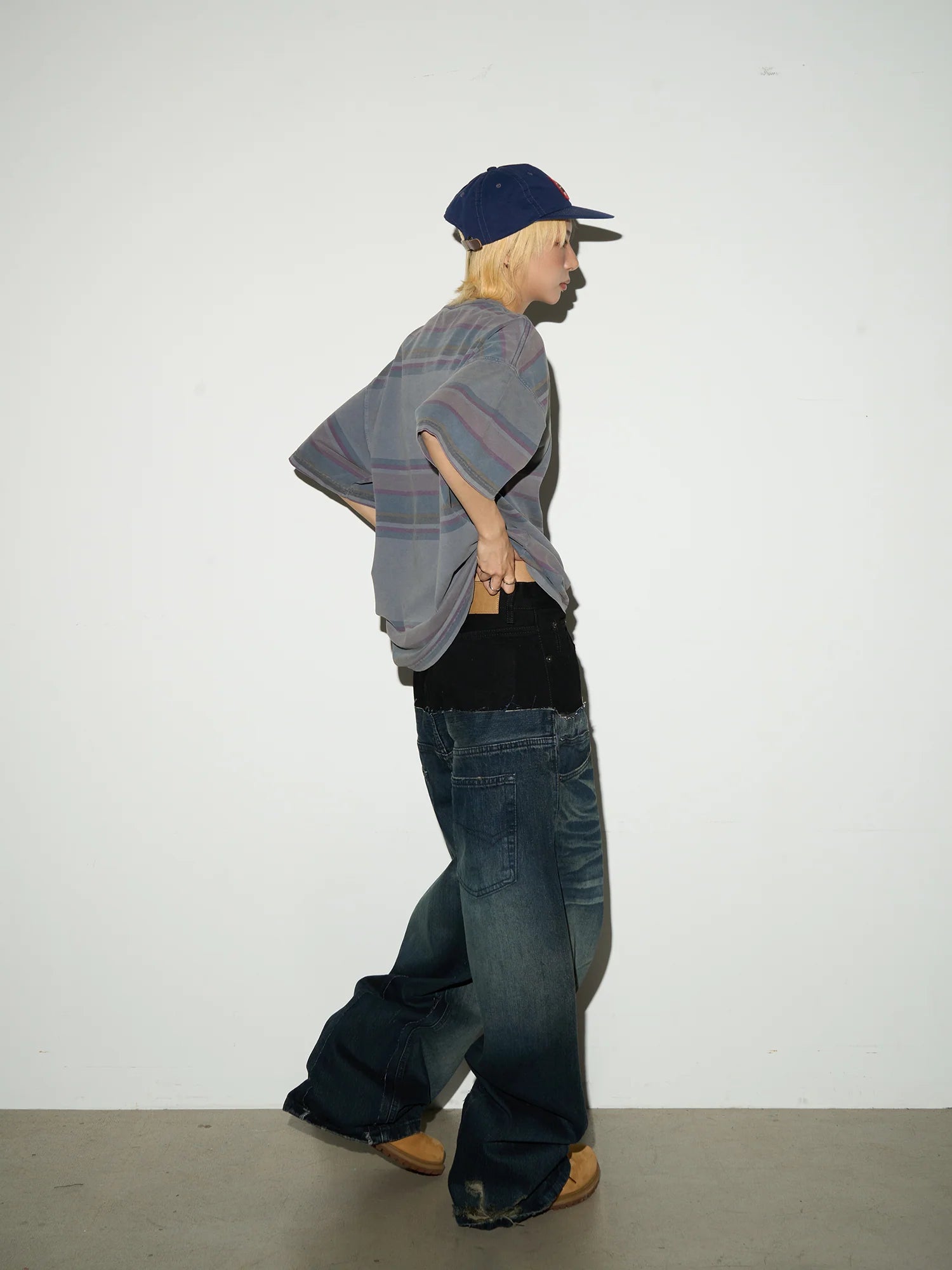 【MICHINNYON】Layered Waist Baggy Denim