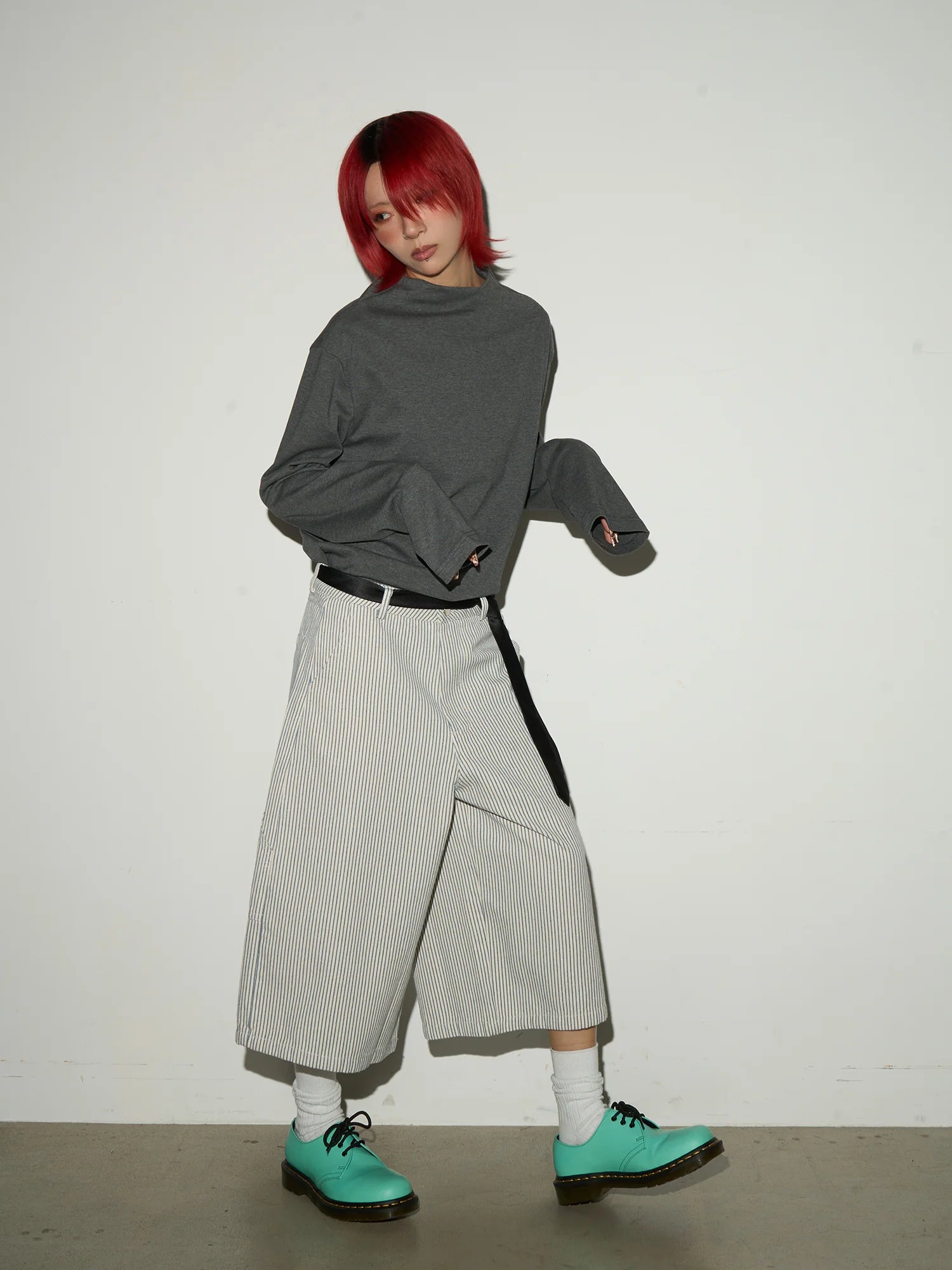 【MICHINNYON】Balloon silhouette stripe shorts