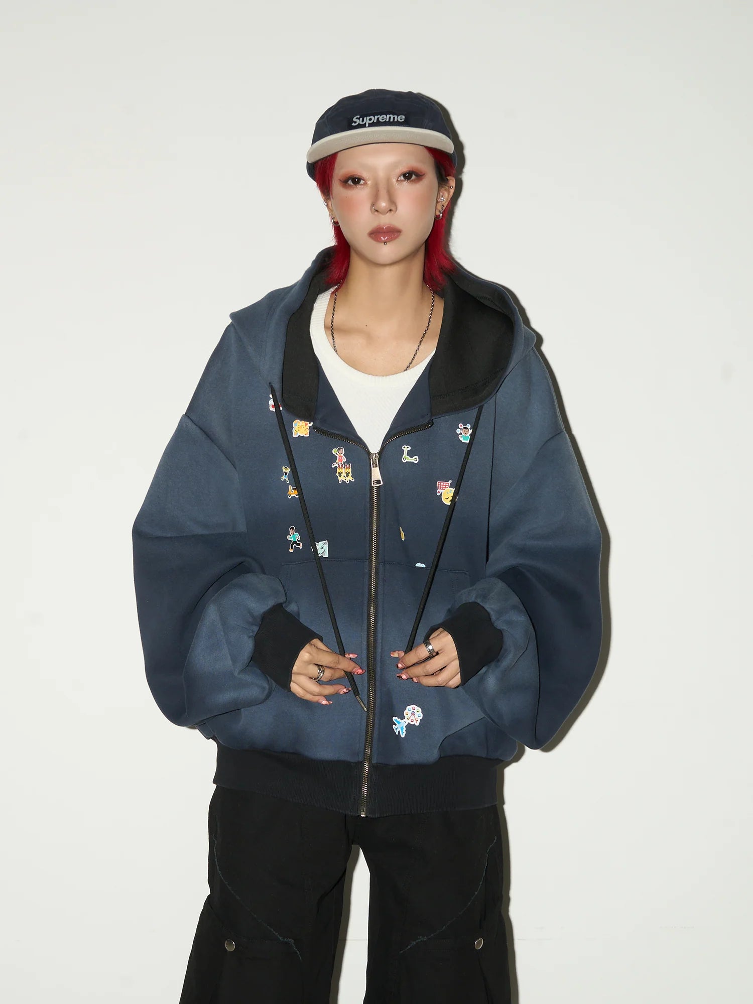 【MICHINNYON】Washed kid-trick hoodie jacket