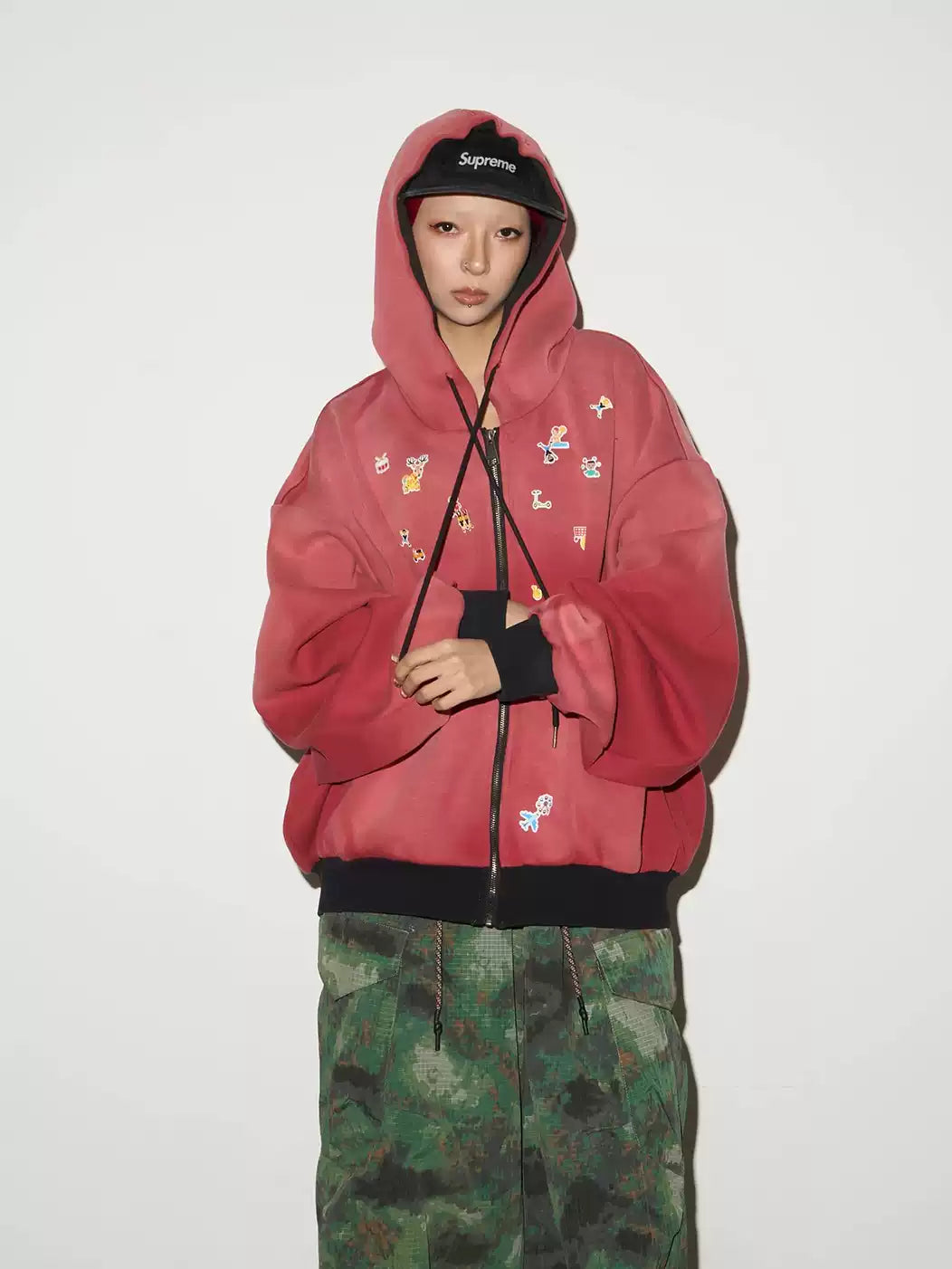 【MICHINNYON】Washed kid-trick hoodie jacket
