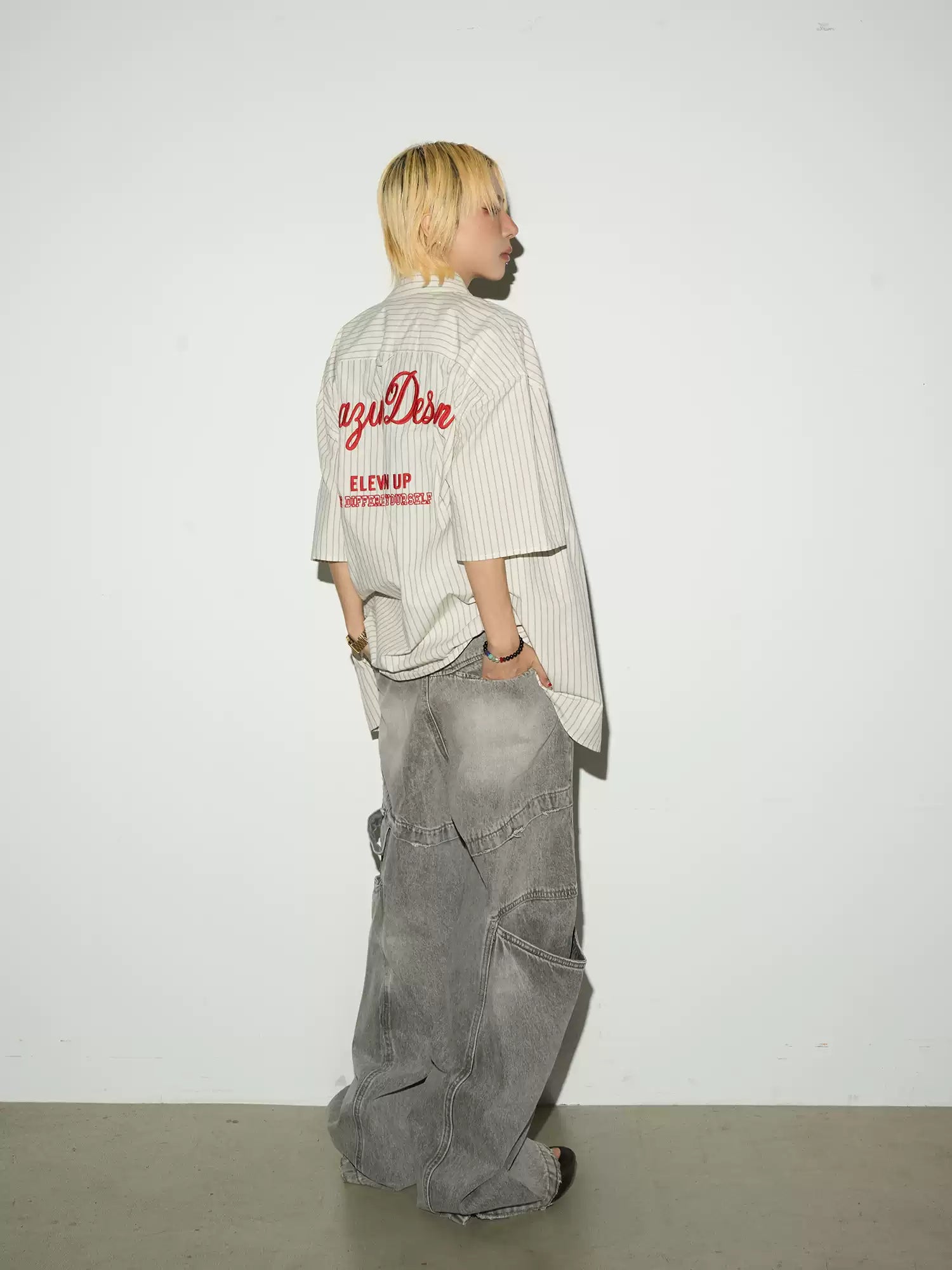 【MICHINNYON】Half-sleeve Stripe Shirts