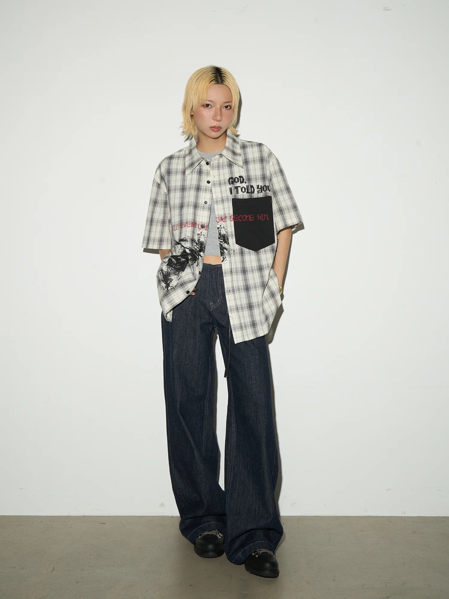 【MICHINNYON】Retro Navy Straight Denim