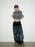 【MICHINNYON】Layered Waist Baggy Denim