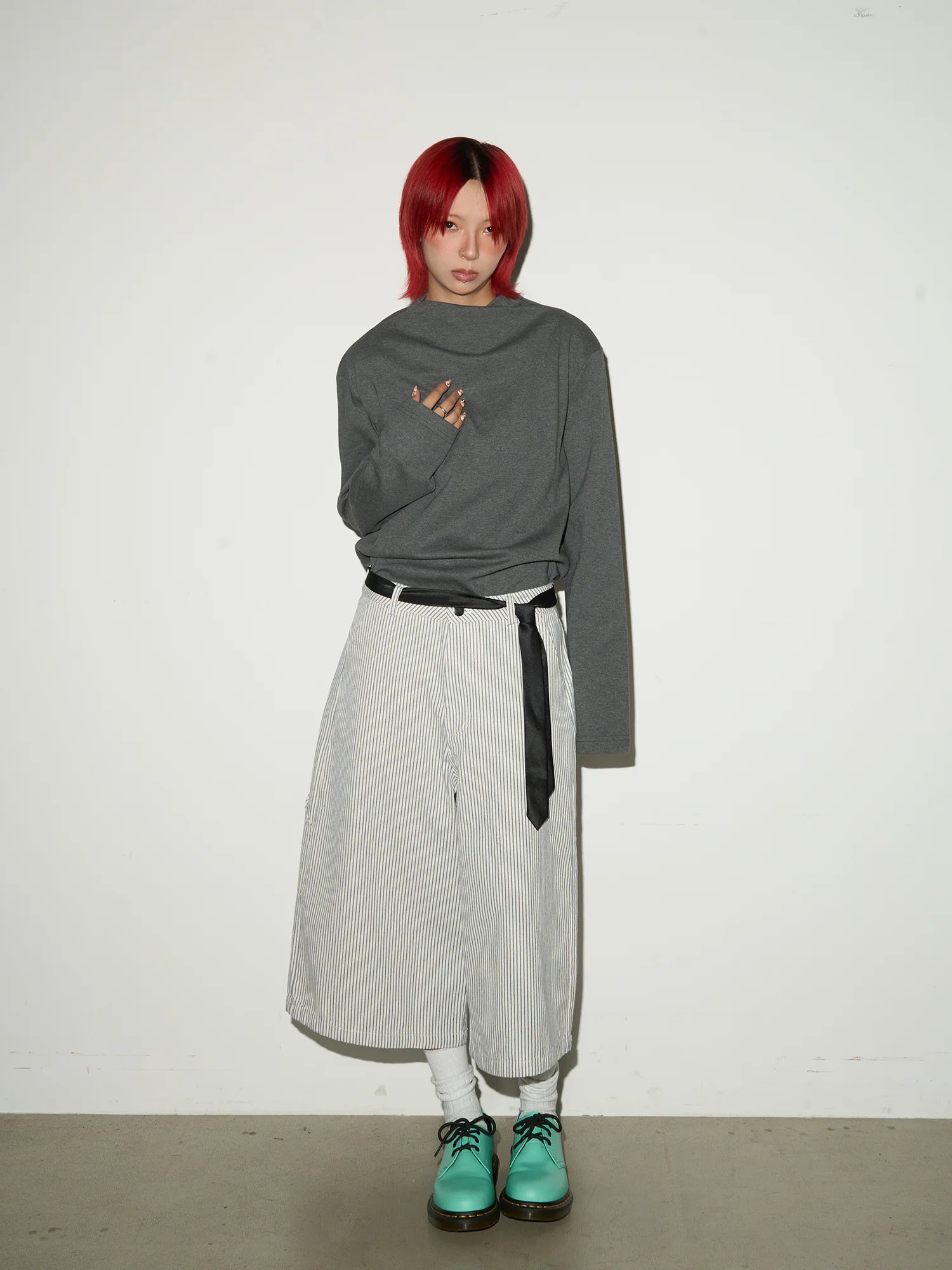 【MICHINNYON】Balloon silhouette stripe shorts