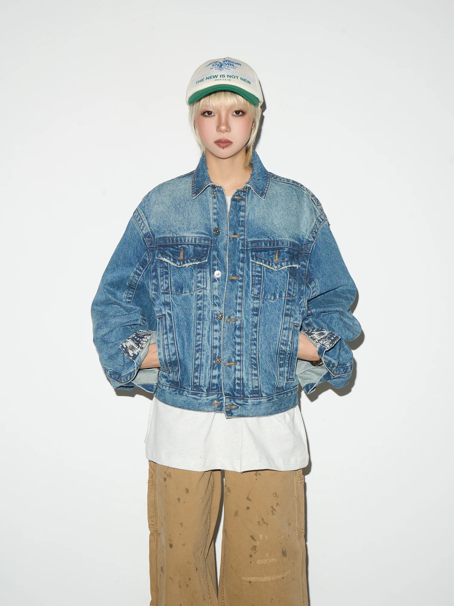 【MICHINNYON】Cropped boxy denim jacket