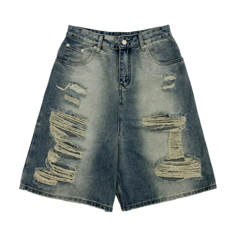 【MICHINNYON】Distressed Loose Denim Shorts