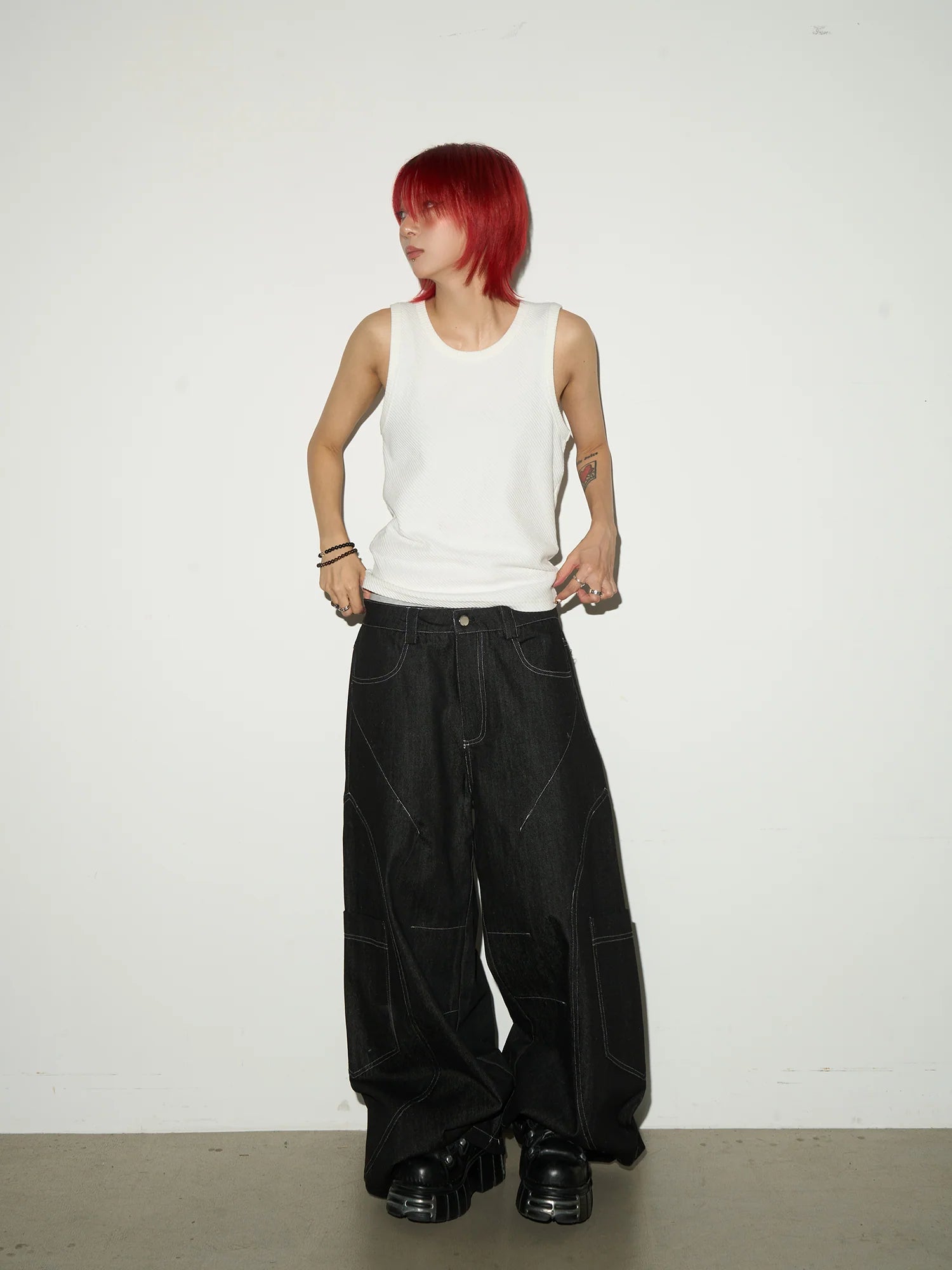 【MICHINNYON】Pocket design wide denim