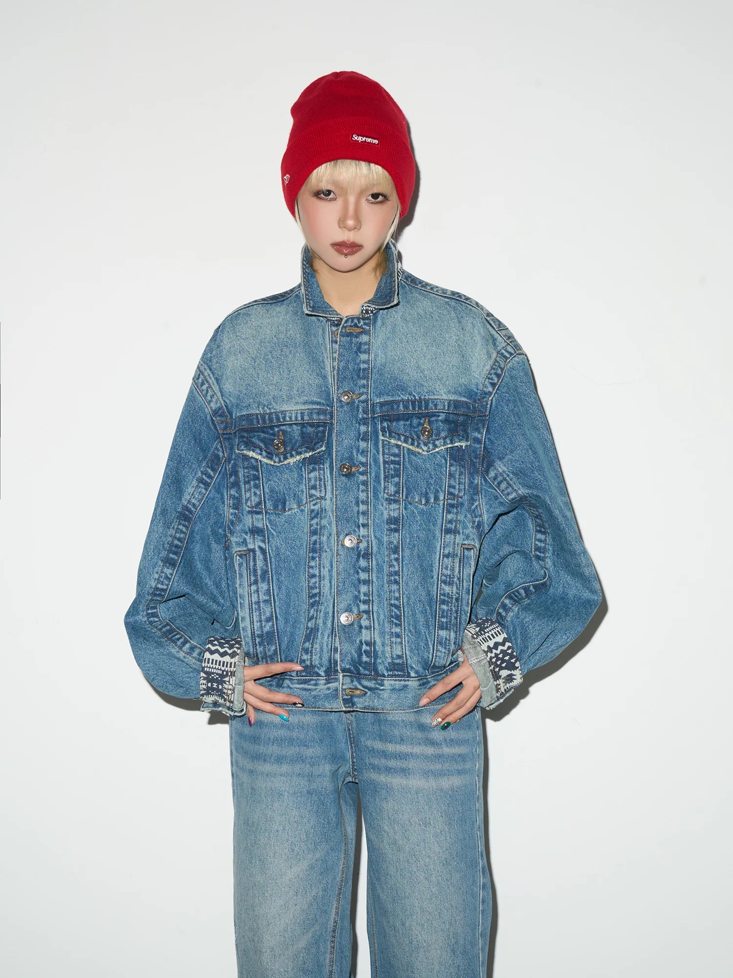 【MICHINNYON】Cropped boxy denim jacket