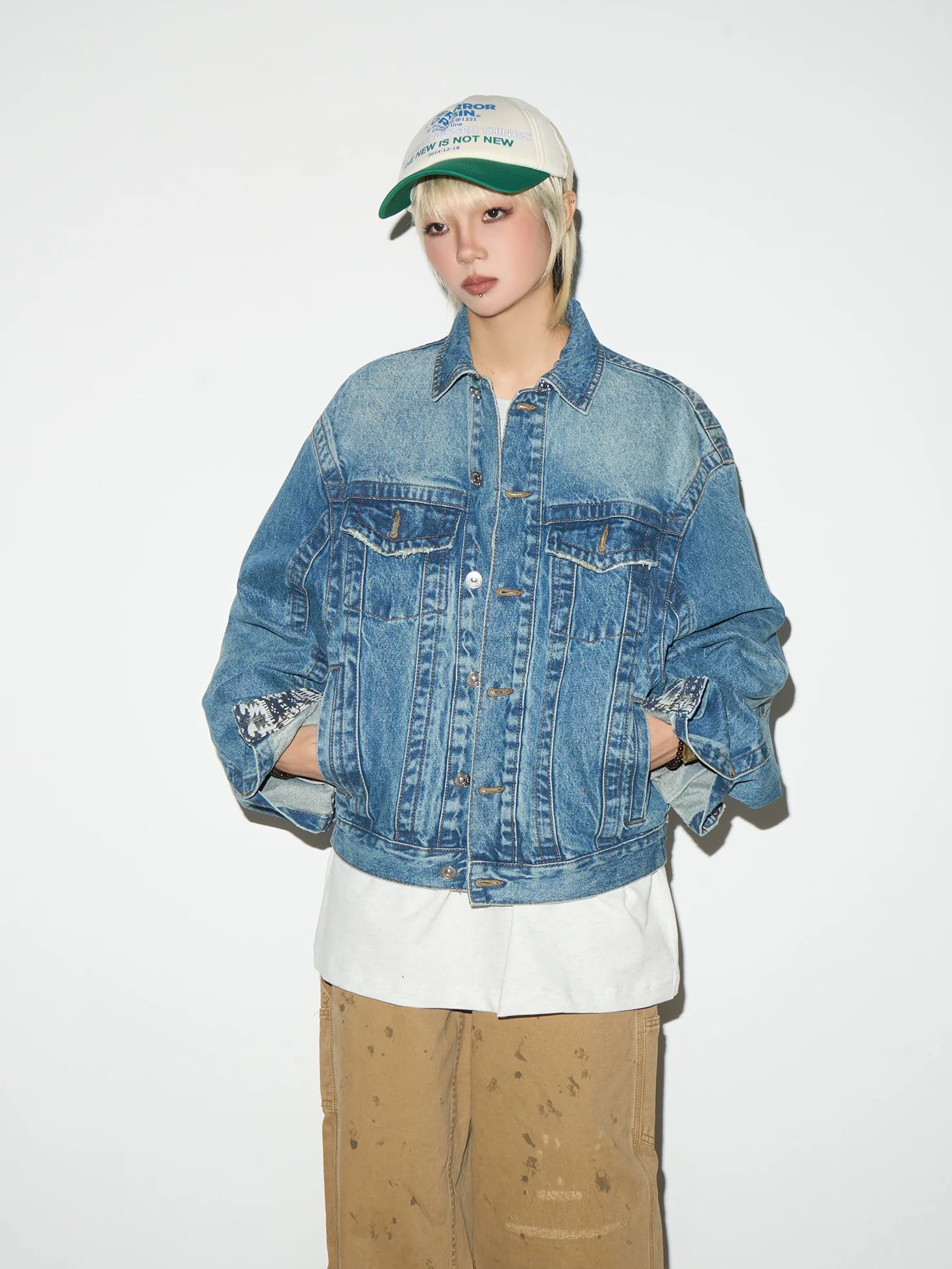 【MICHINNYON】Cropped boxy denim jacket