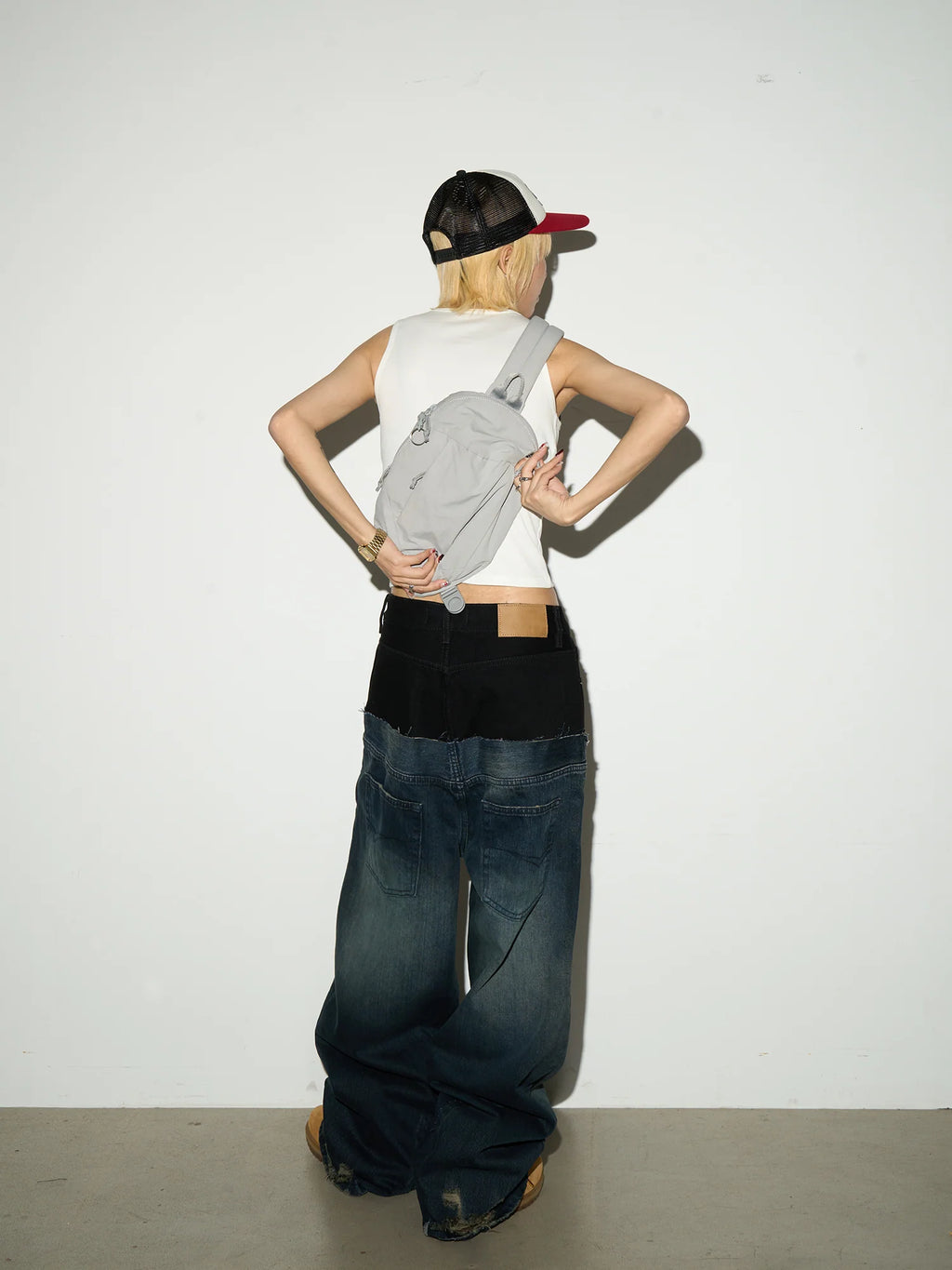 【MICHINNYON】Layered Waist Baggy Denim