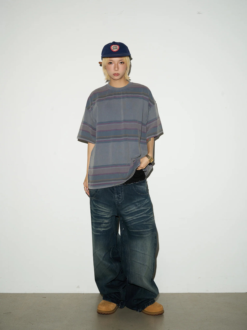 【MICHINNYON】Layered Waist Baggy Denim