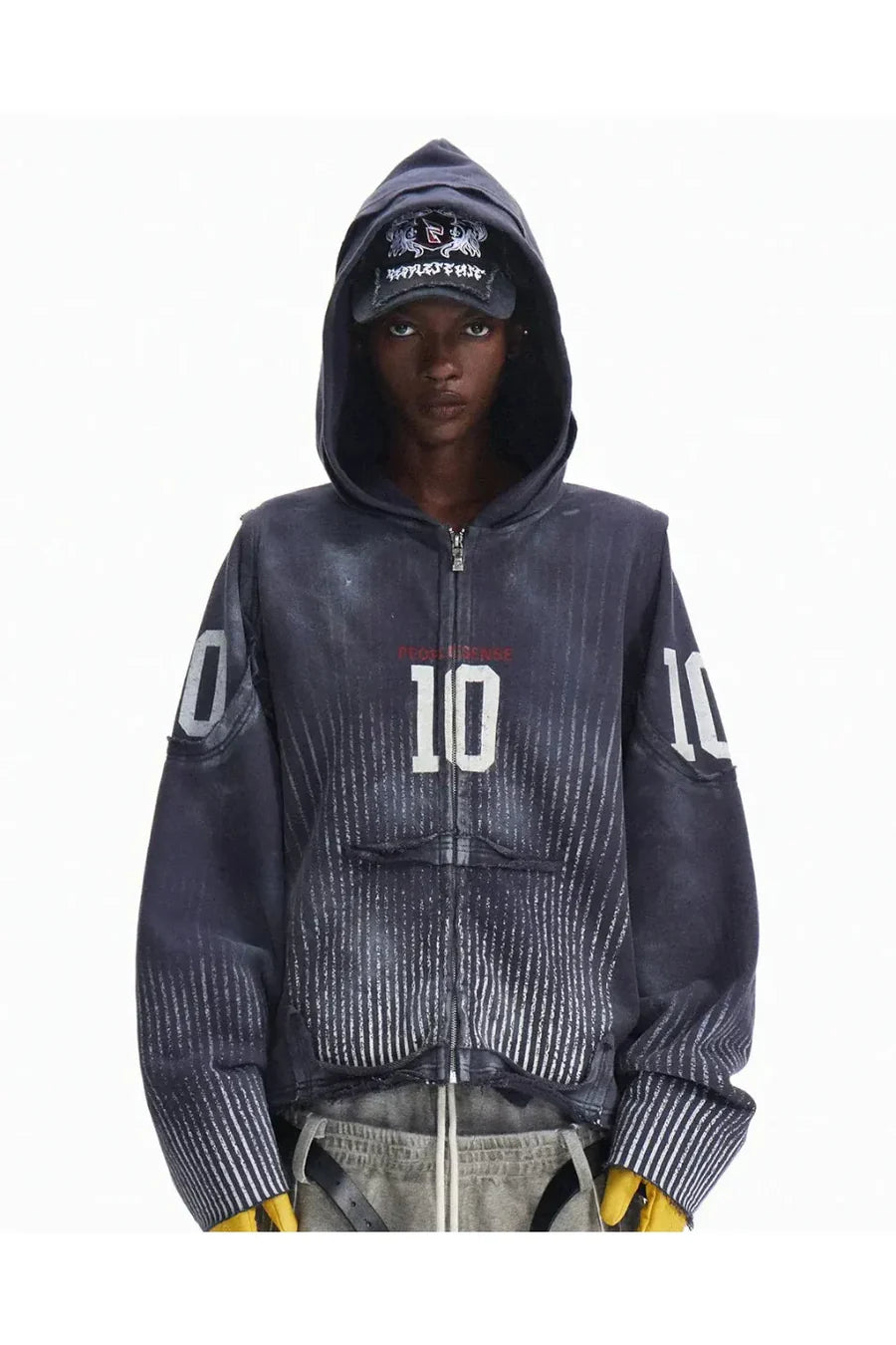 Vertical Striped Distressed Hoodie