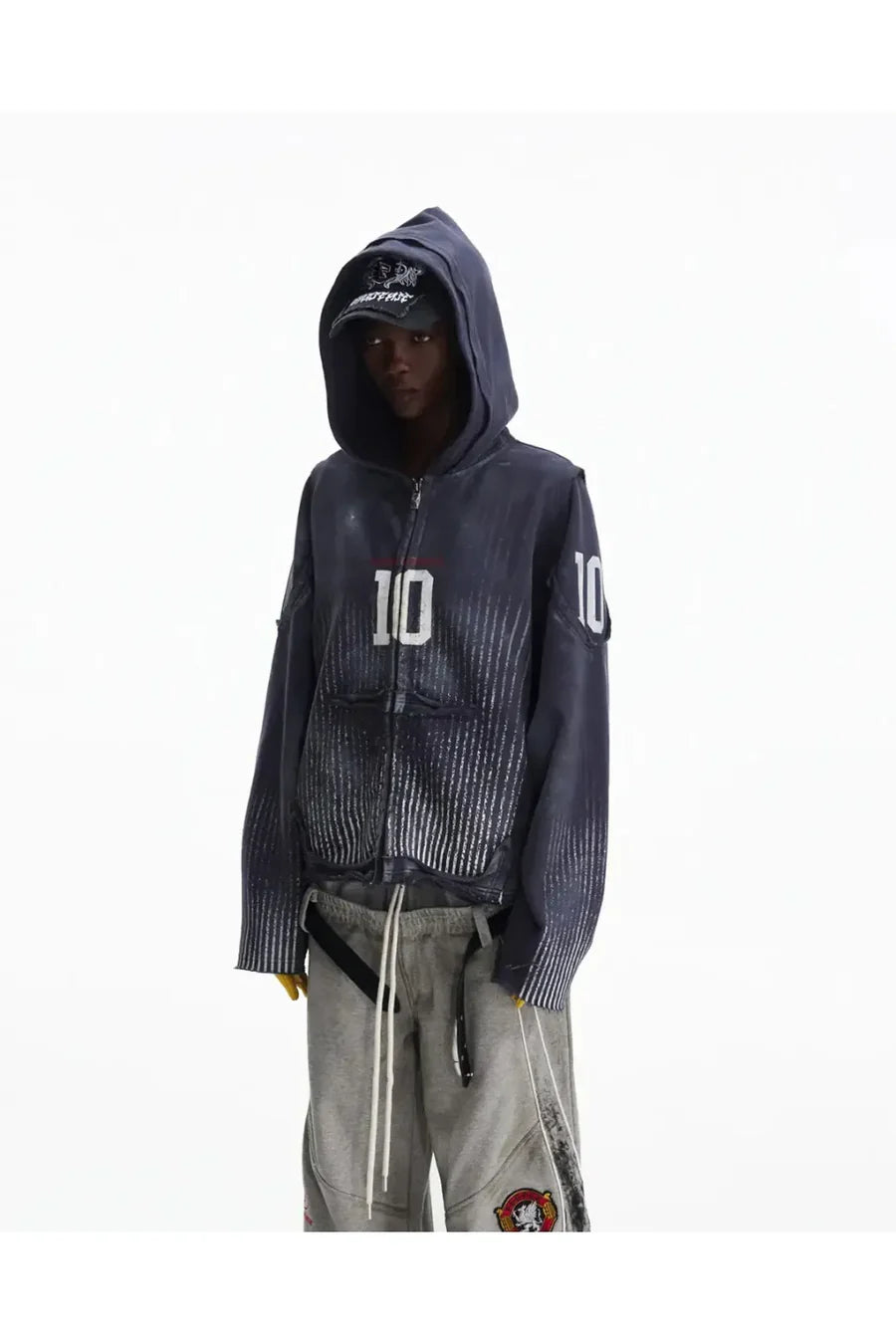 Vertical Striped Distressed Hoodie