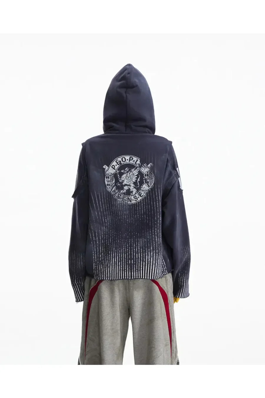 Vertical Striped Distressed Hoodie