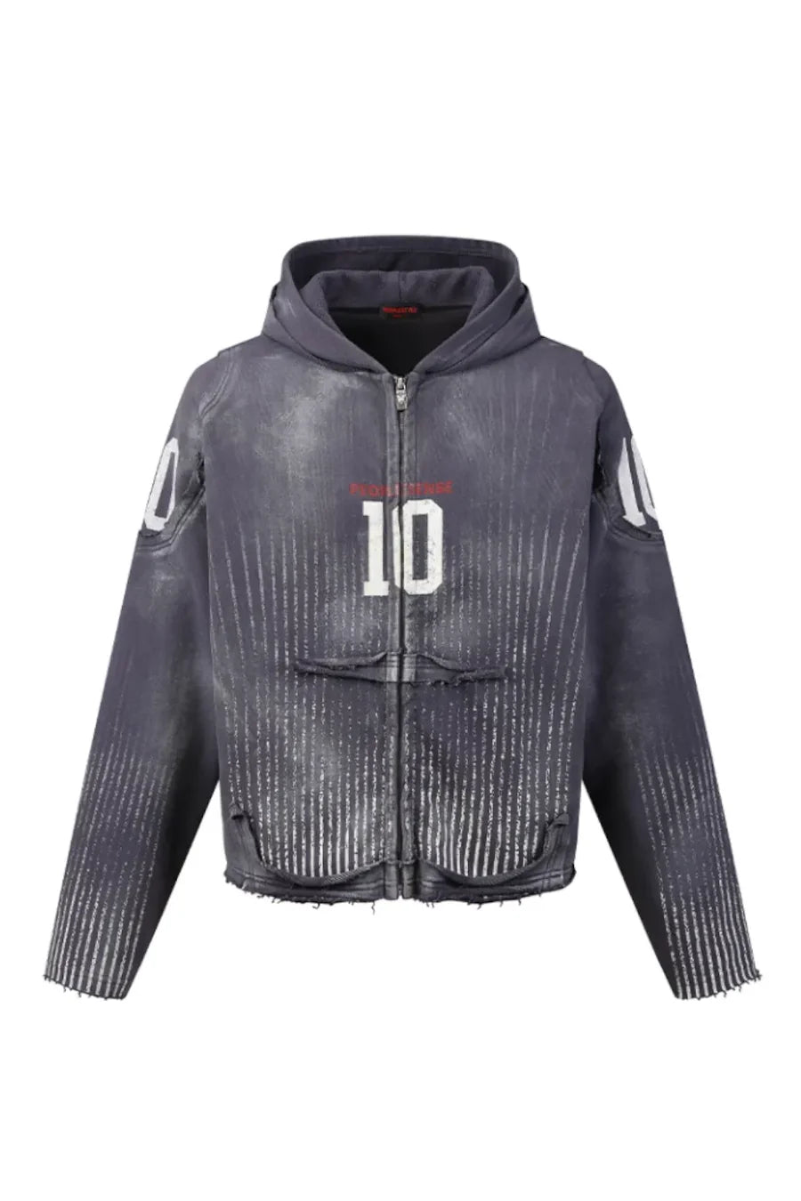 Vertical Striped Distressed Hoodie