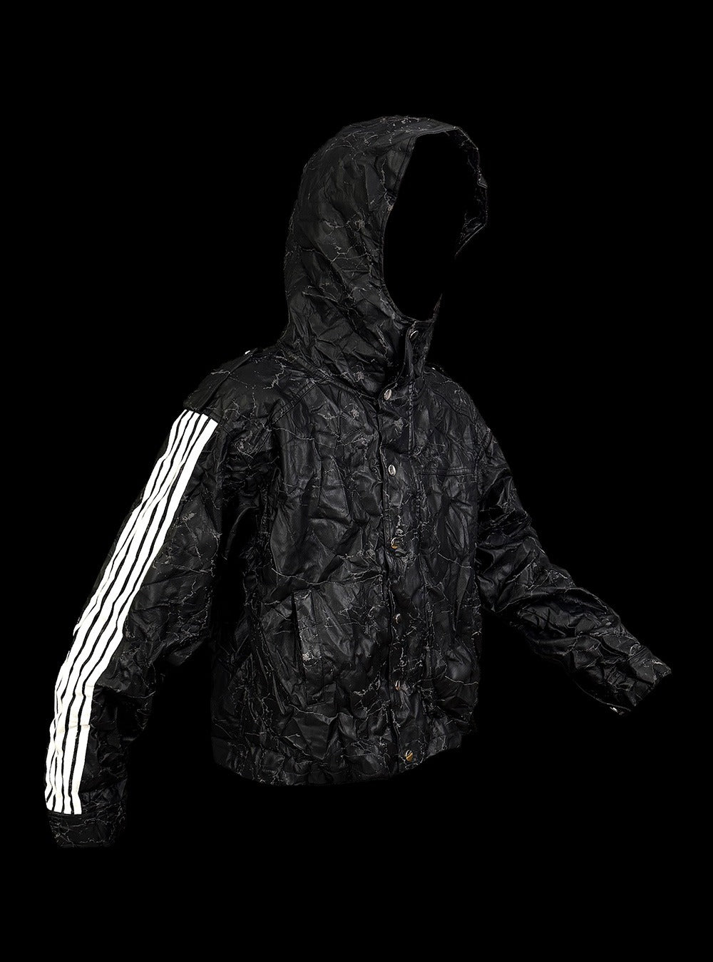 [99CLUB]Five-Stripe Hooded Crinkle Jacket