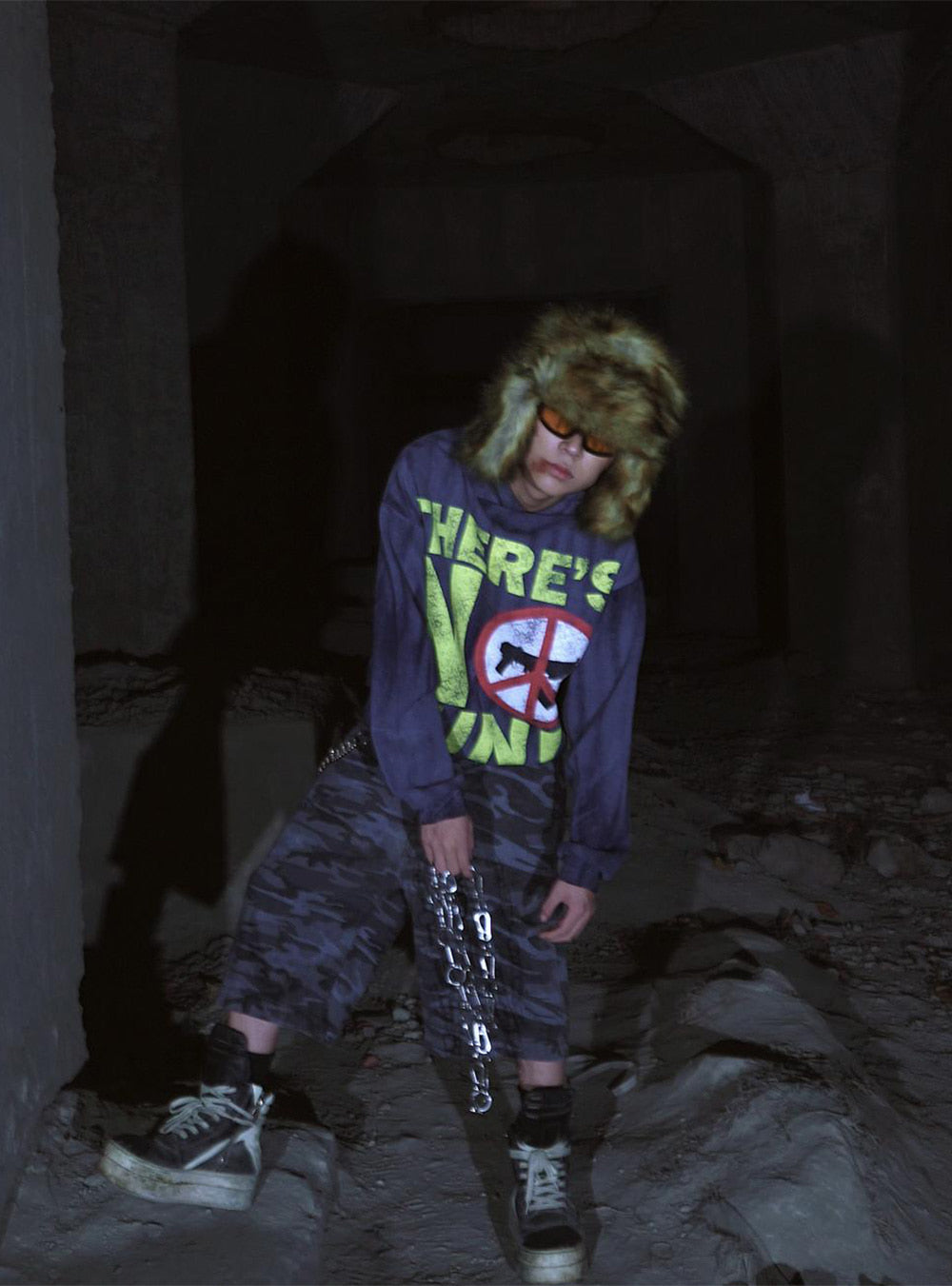 [99CLUB] Hoodie with Distressed Graphic Print