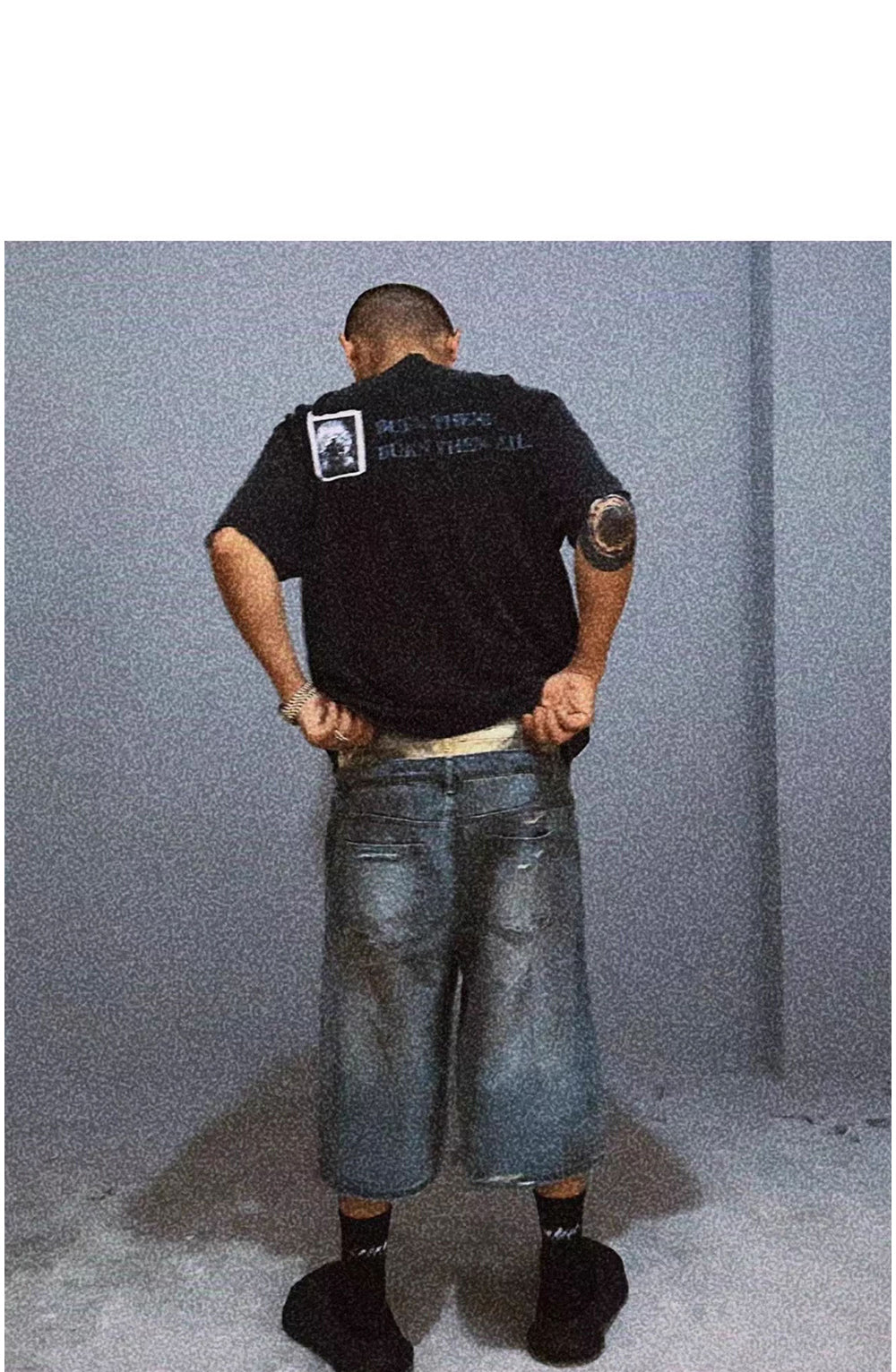 Cross-Stitch Washed Denim Shorts